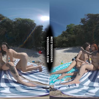 3 Babes On Nude European Beach Mini Lesbian Outdoor Vacation Orgy Matty Cheri Rebeka Ruby VRgoddess vr porn video