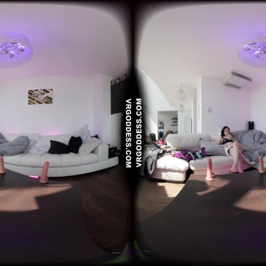 Melonie Sucking And Fucking 3 Dildos In A Plastic Cock Gangbang Filling Her Tight Holes VRgoddess vr porn video