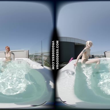 Lily Angelic Sunbathing Nude With Her Friend Cheri And Touching Bodies And Enjoying Rooftop Jacuzzi VRgoddess vr porn video