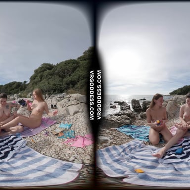 Kirstina With Her Friends Emmux And Rebeka Ruby Nude Beach Picnic And Sunbathing VRgoddess vr porn video