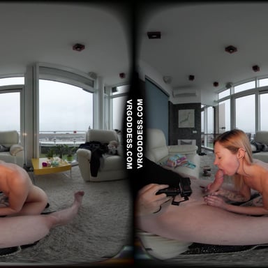 Bleika Gives Dirty Director A Deepthroat Blowjob And Swallows Cum VRgoddess vr porn video