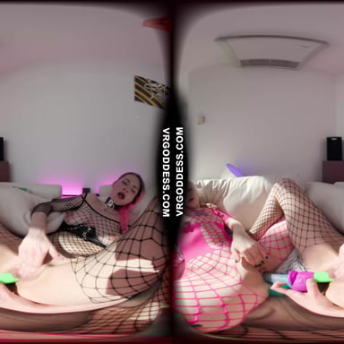 Alise And Alice On The Couch Both Masturbating Then Double Dildo Deep Penetration Lesbian Sex VRgoddess vr porn video